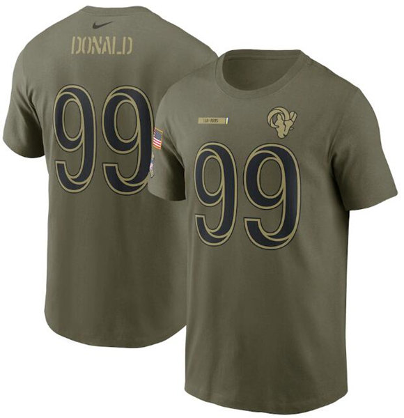 Men's Los Angeles Rams #99 Aaron Donald 2021 Olive Salute To Service Legend Performance T-Shirt